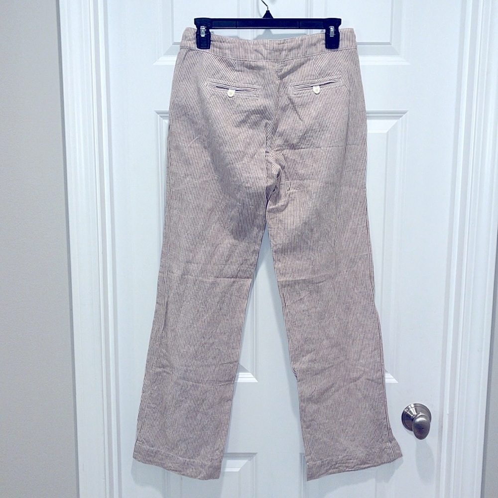J Crew Wide-leg CITY FIT linen pants taupe white stripes striped drawstring